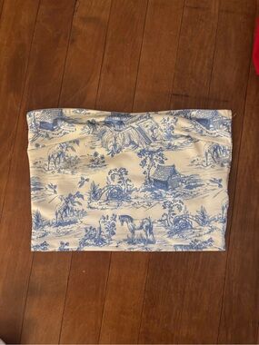 Edikted Blue and White Toile Strapless Tube Top
